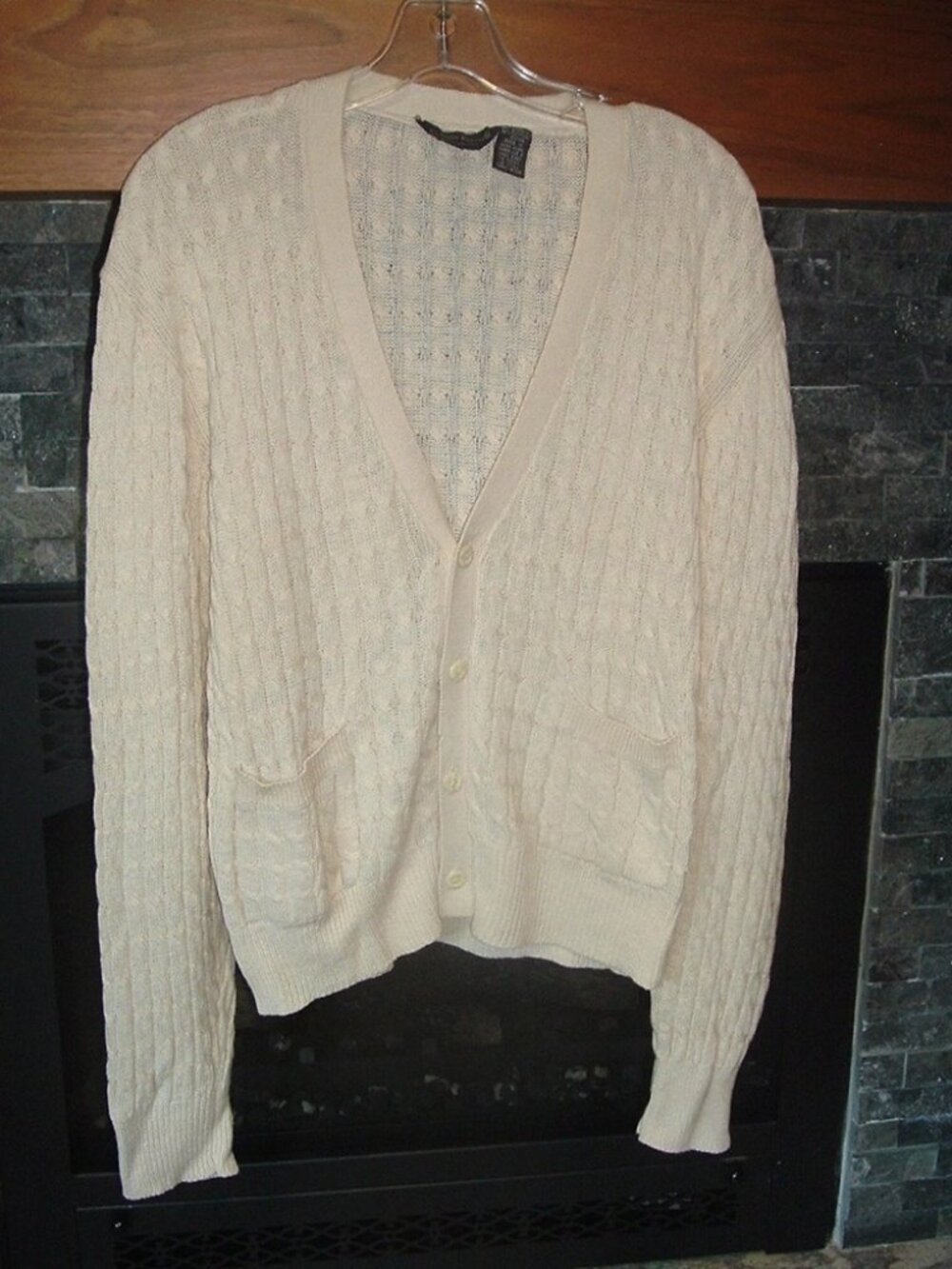 Vintage Calvin Klein Sweater Ivory Linen/Cotton Cable Knit Cardigan Hong Kong M